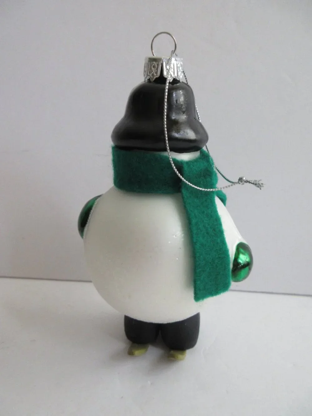 Snowman on Skis Glass Christmas Ornament Wearing Green Felt Scarf 5